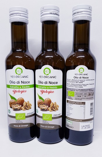 Олія з грецького горіха, органічна, YES Organic, Olio di Noce, Estratto a freddo, Biologico, 250 г